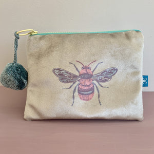 Shimmer Velvet Light Green Honey Bee purse